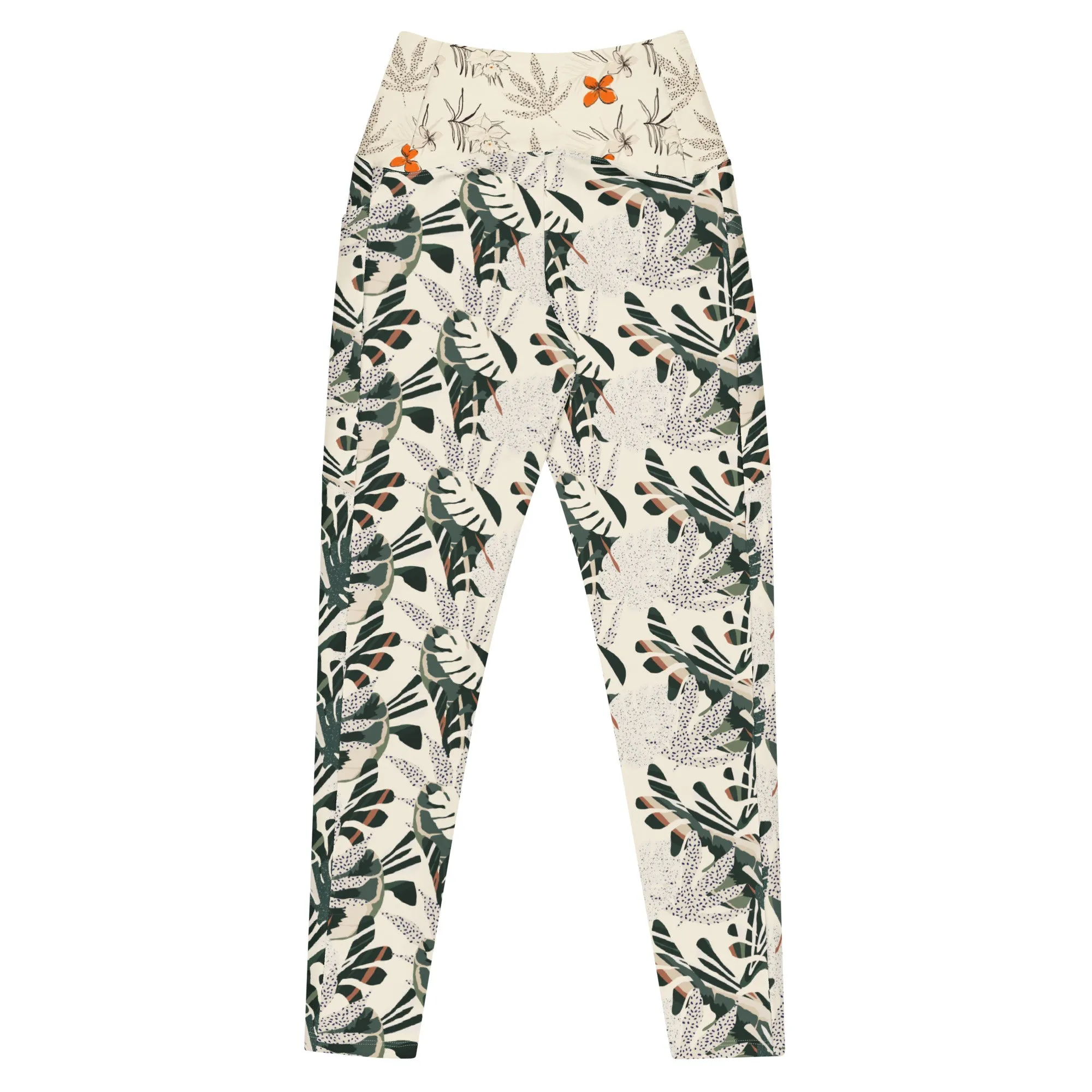 Jungle Leaves Crossover leggings with pockets