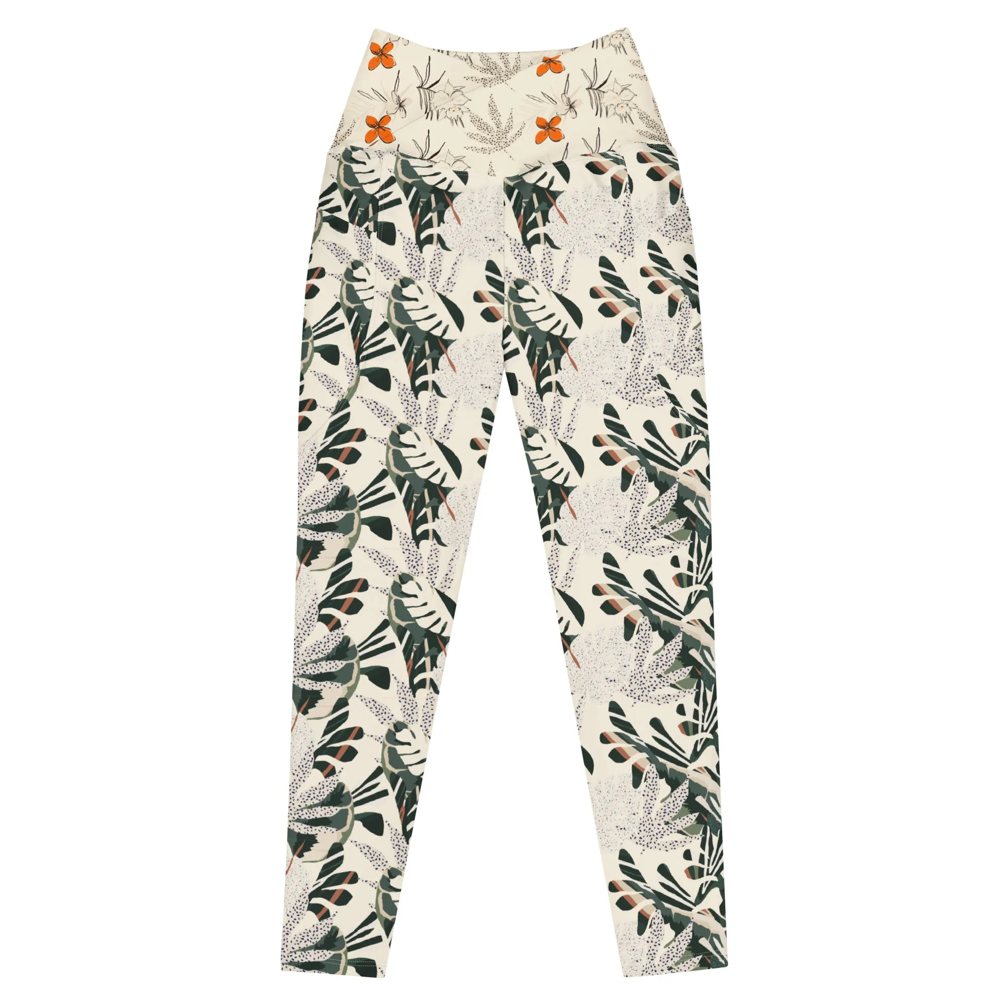 Jungle Leaves Crossover leggings with pockets