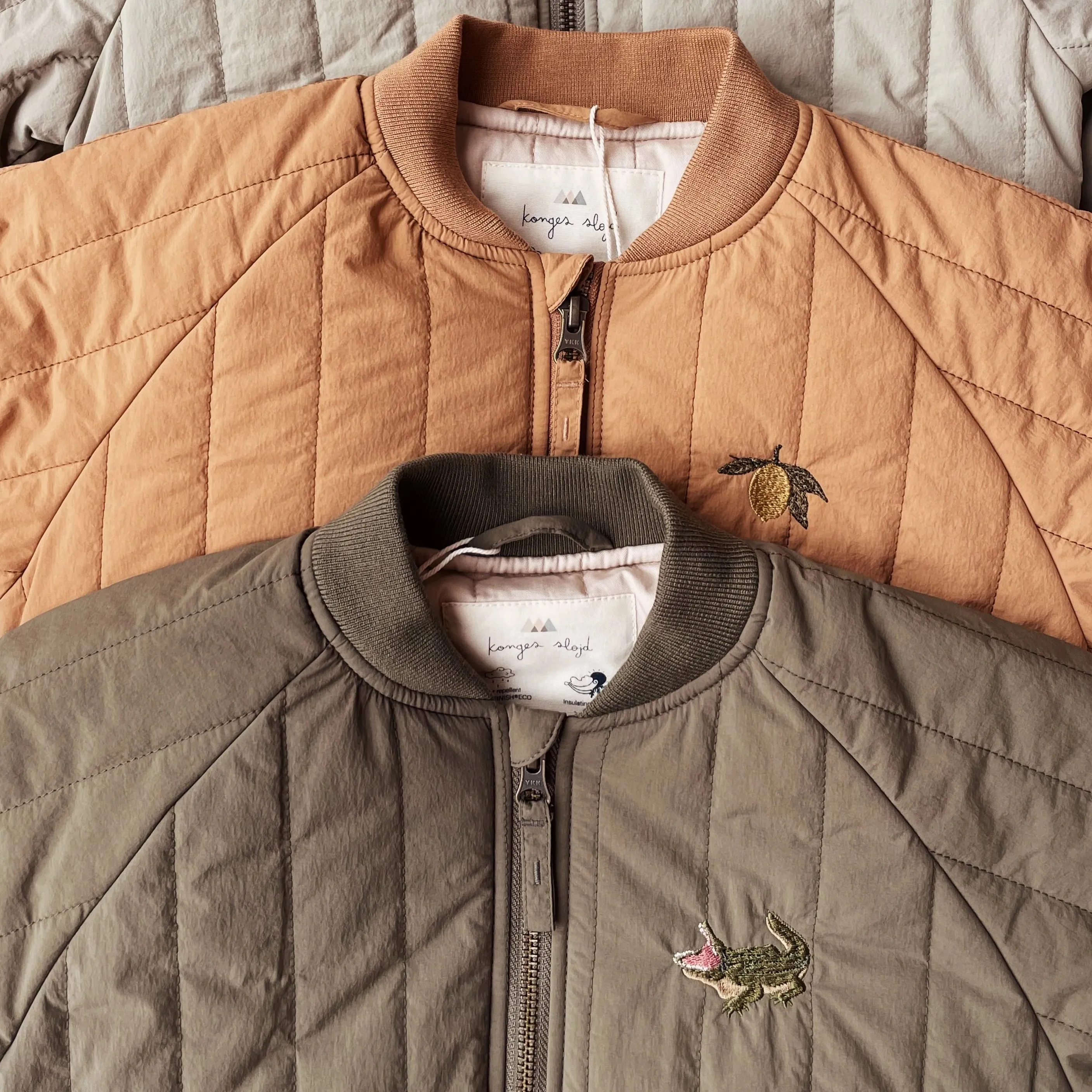 Juno Crocodile Embroidered Quilted Bomber Jacket (Olive)