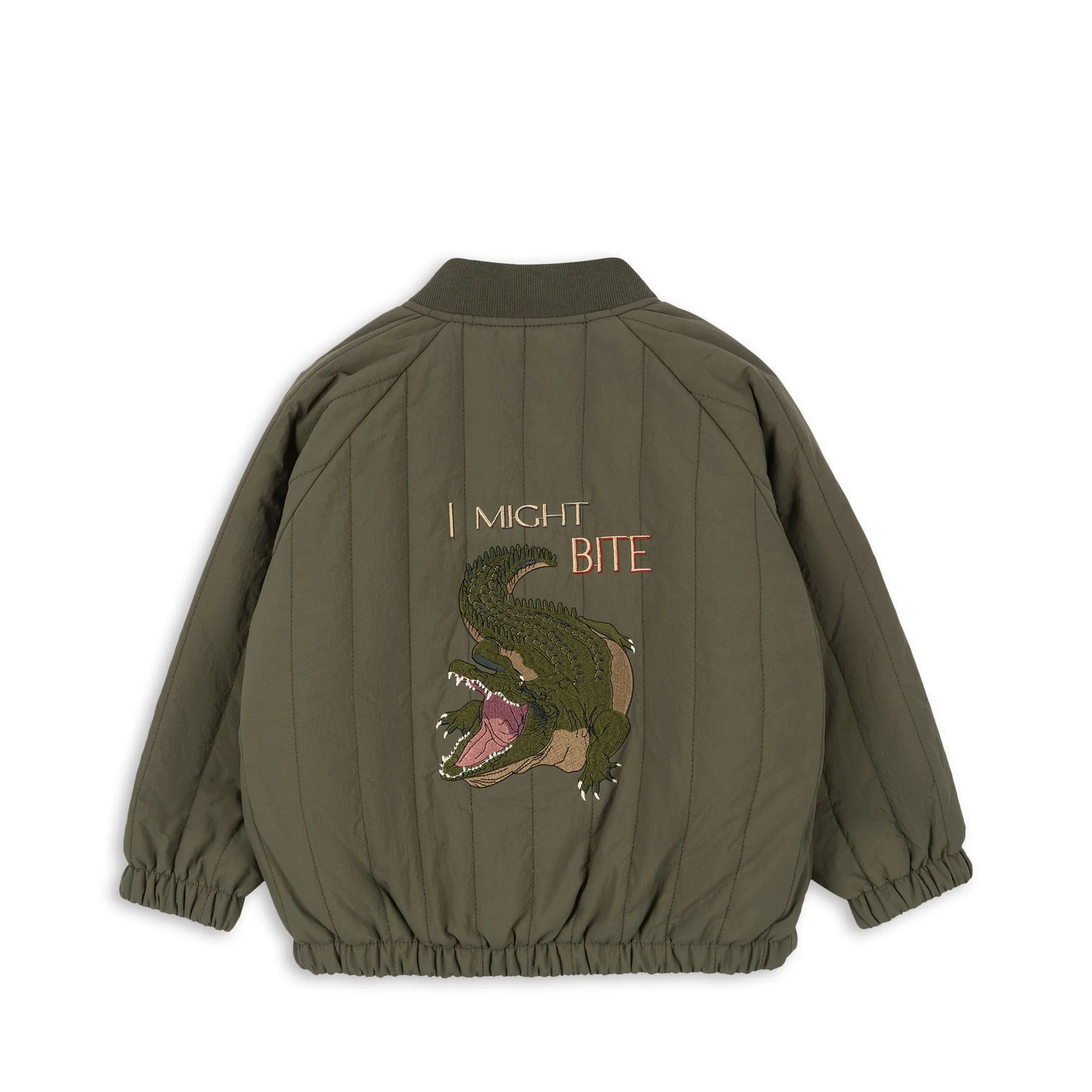 Juno Crocodile Embroidered Quilted Bomber Jacket (Olive)