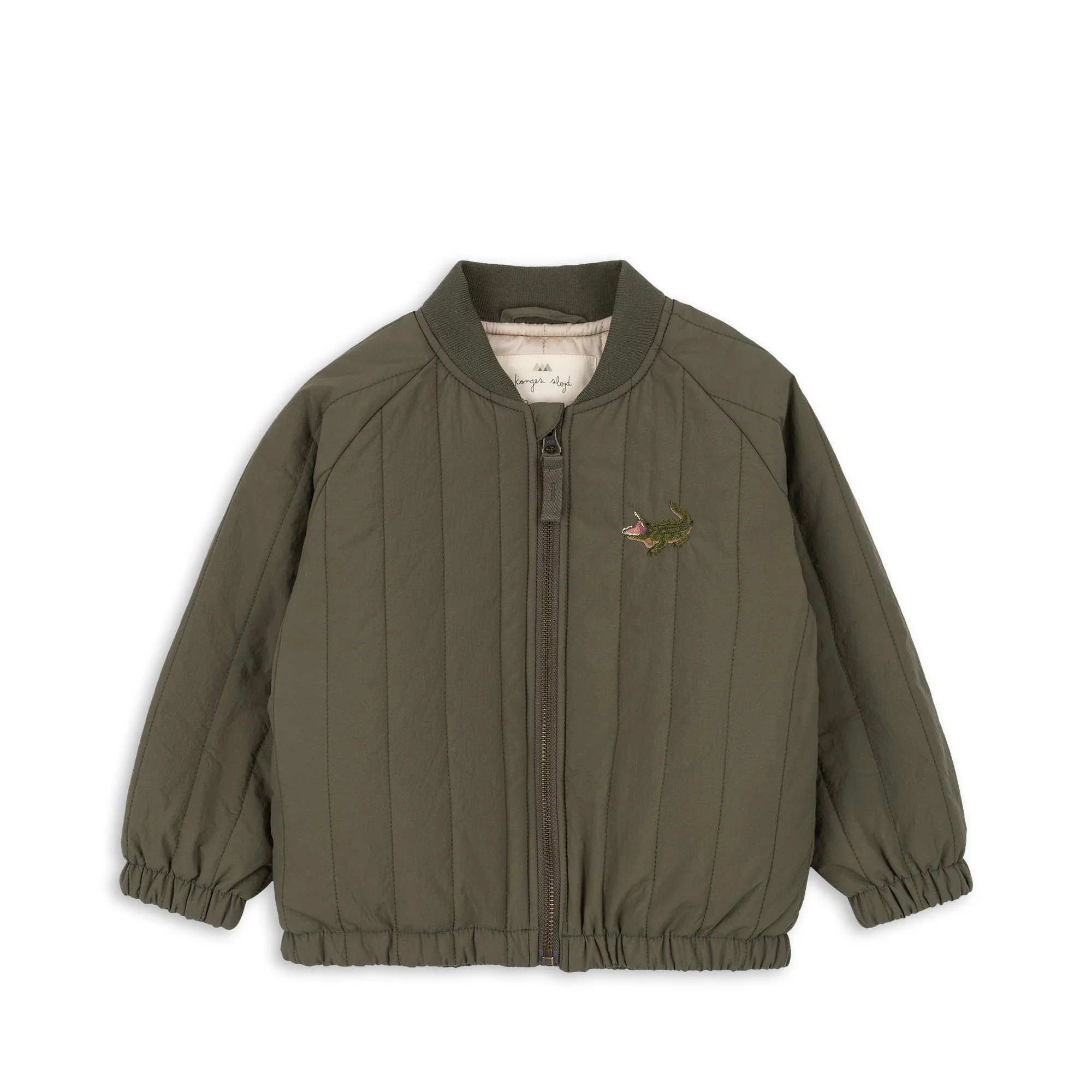 Juno Crocodile Embroidered Quilted Bomber Jacket (Olive)