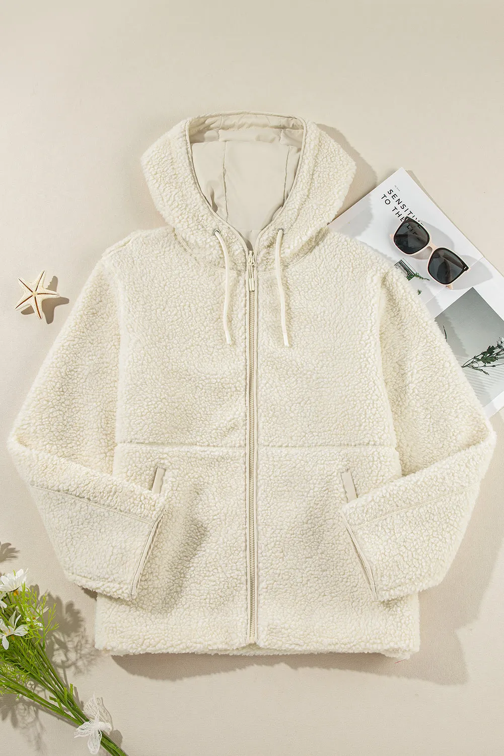 KaleaBoutique Fleece Zip Up Drawstring Hooded Pocketed Jacket