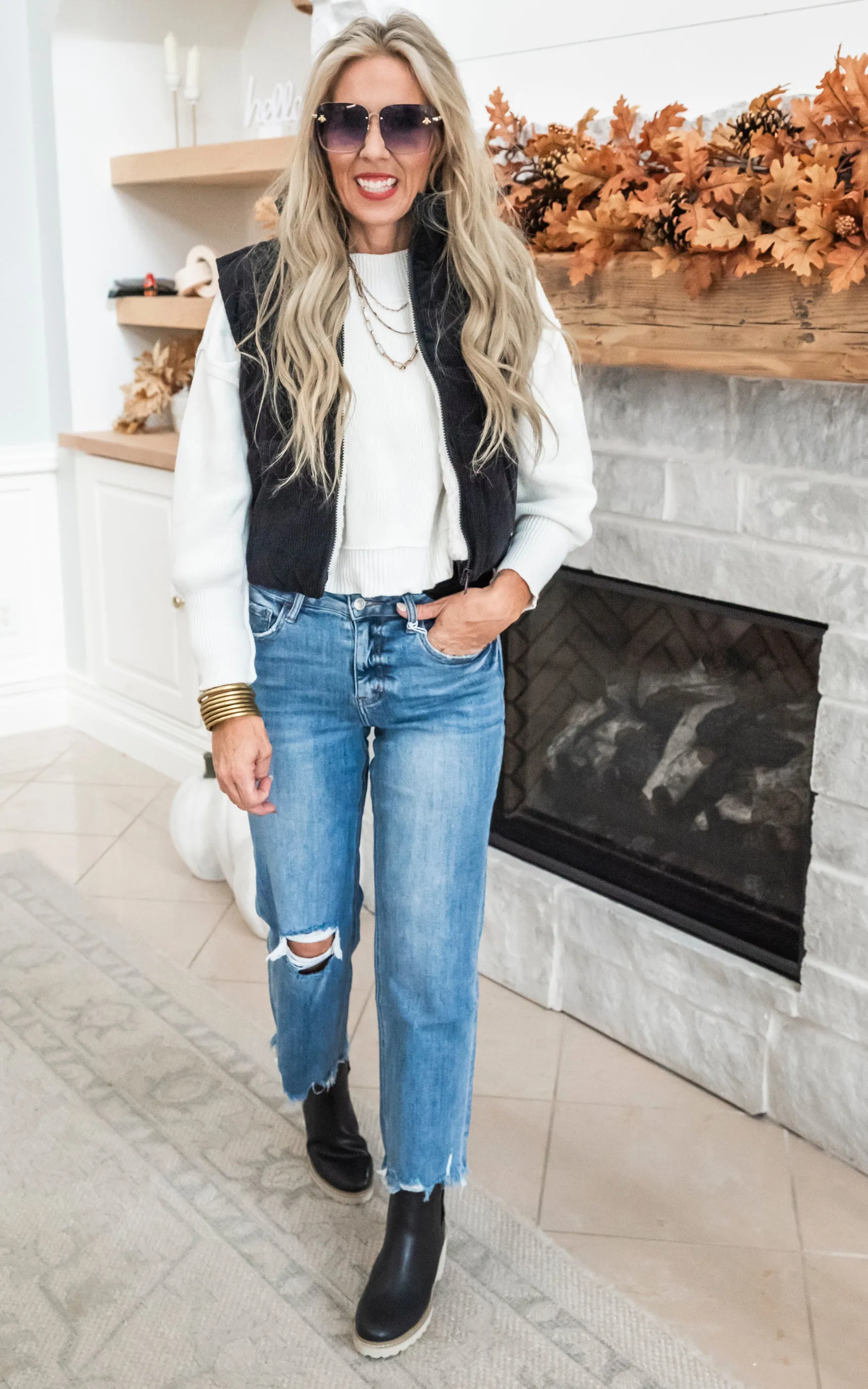 Keep Warm Corduroy Puffer Vest - Black - Final Sale