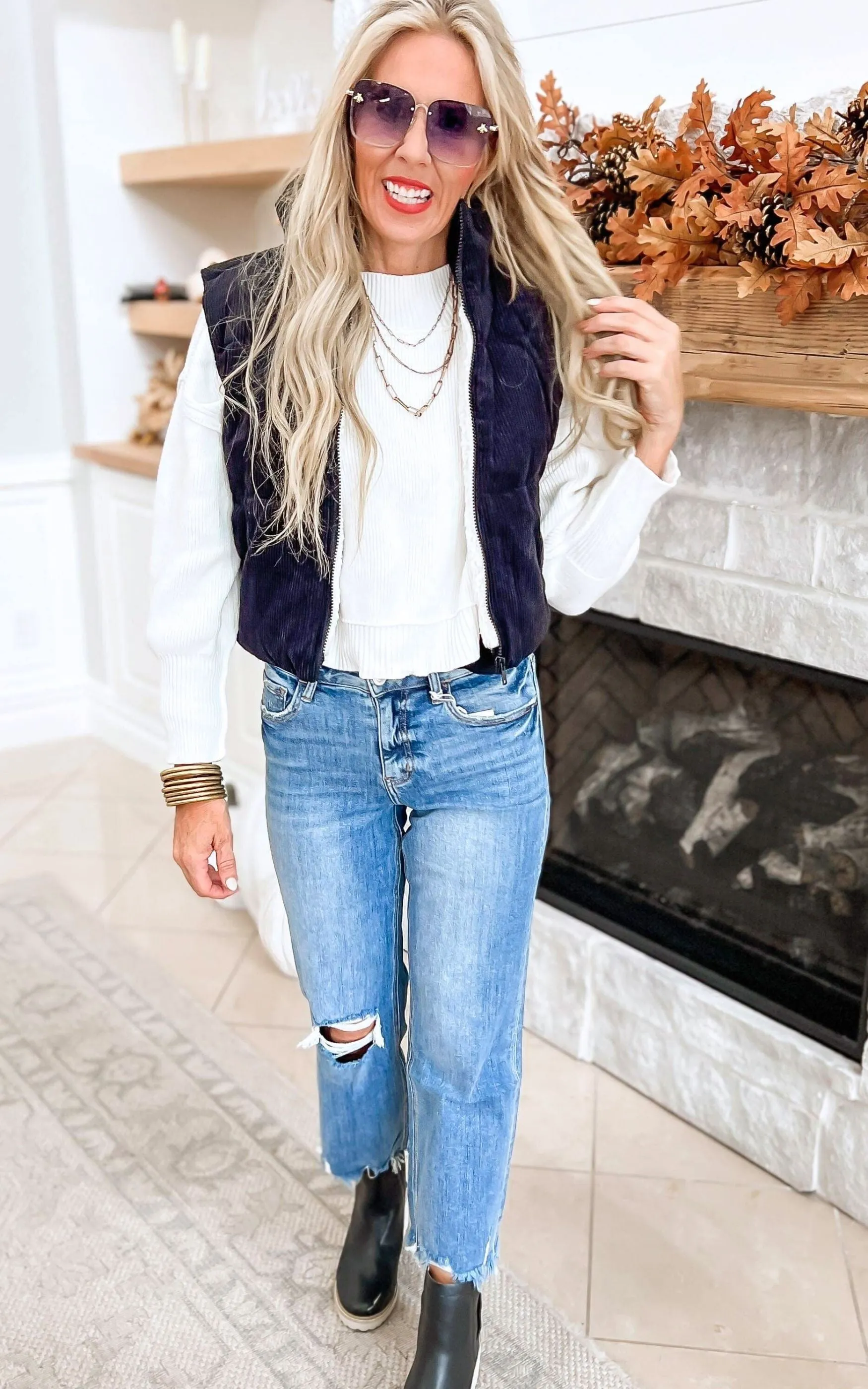 Keep Warm Corduroy Puffer Vest - Black - Final Sale