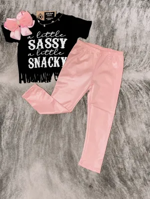Kids blush leather leggings