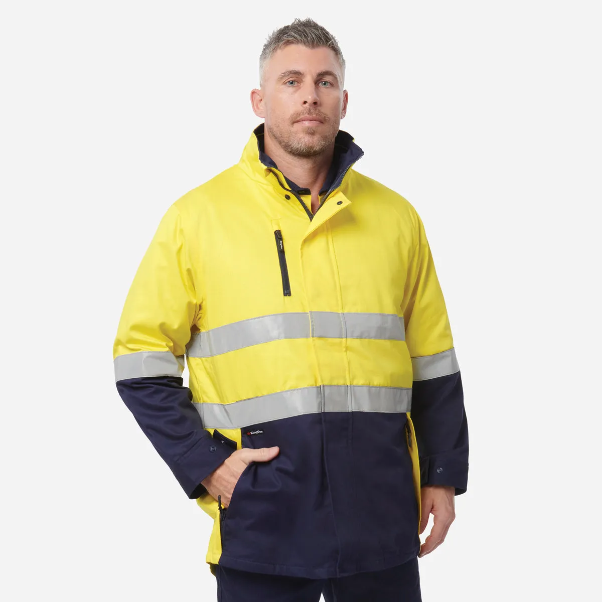 KingGee Men's Reflective 3 in 1 Cotton Jacket - Yellow/Navy