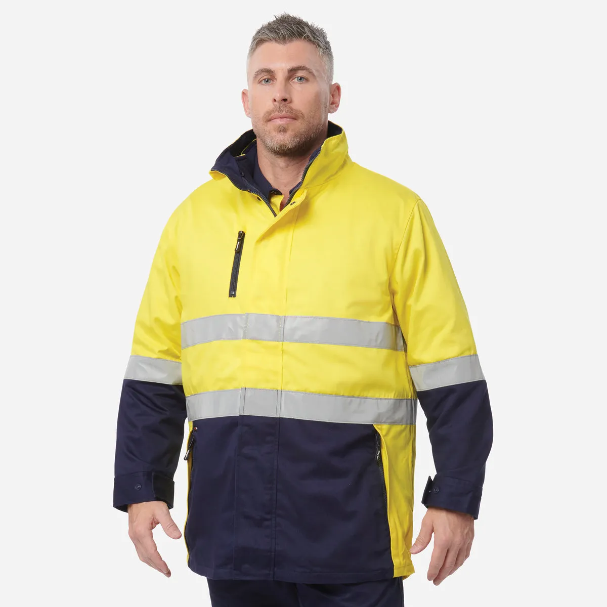 KingGee Men's Reflective 3 in 1 Cotton Jacket - Yellow/Navy