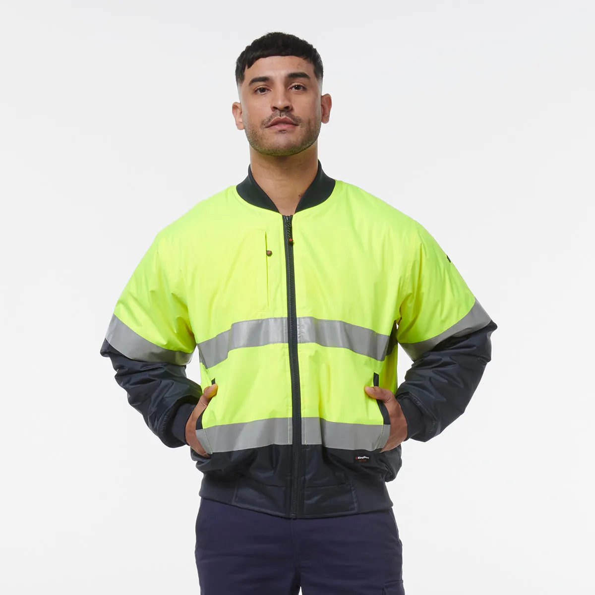 KingGee Men's Reflective Bomber Jacket - Yellow/Navy
