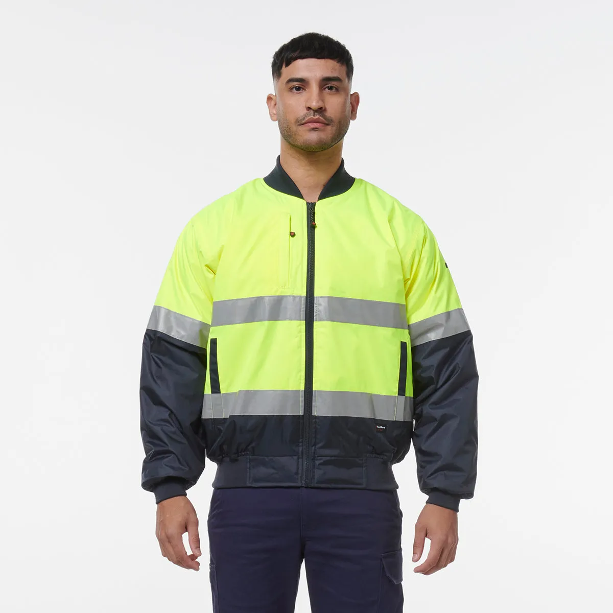 KingGee Men's Reflective Bomber Jacket - Yellow/Navy