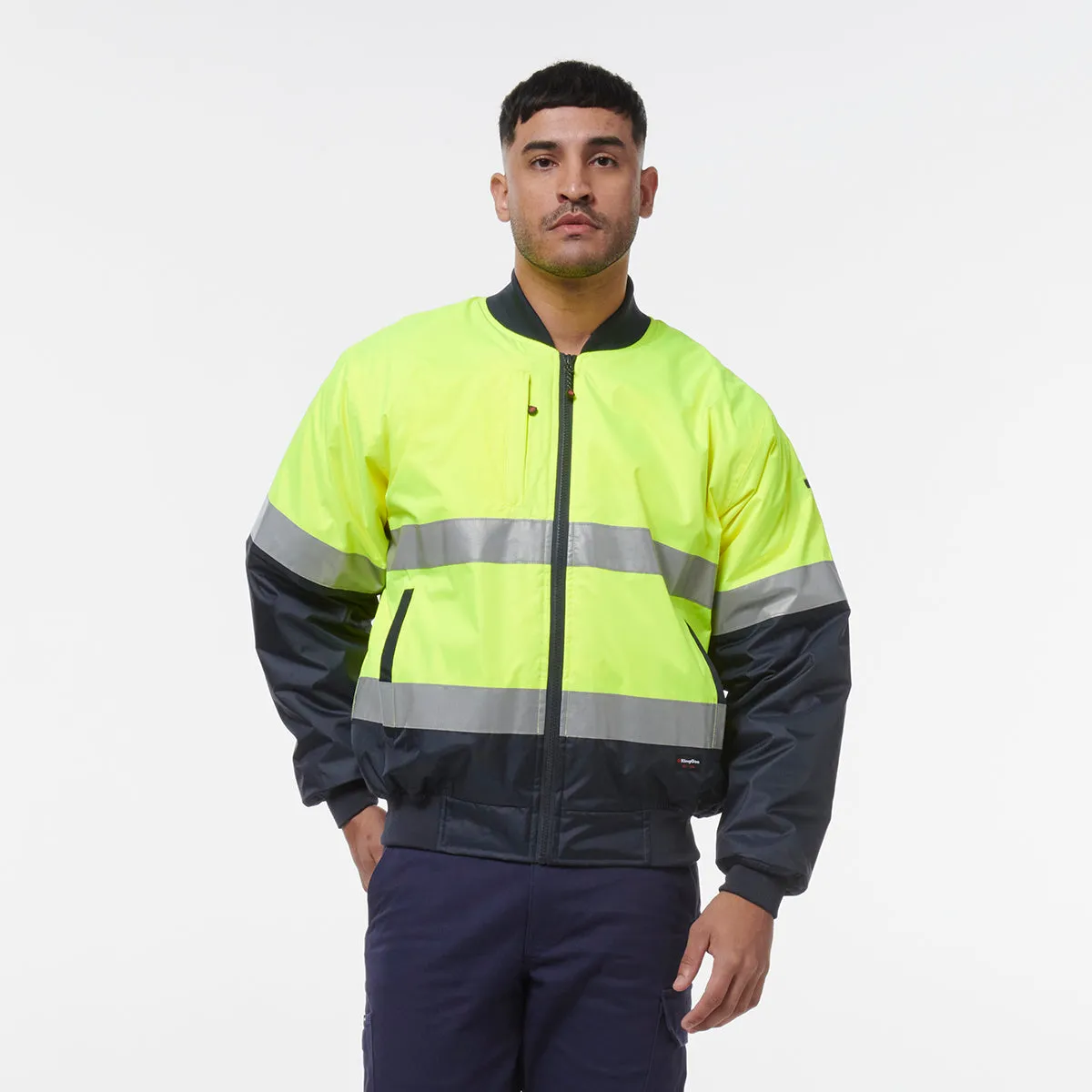KingGee Men's Reflective Bomber Jacket - Yellow/Navy