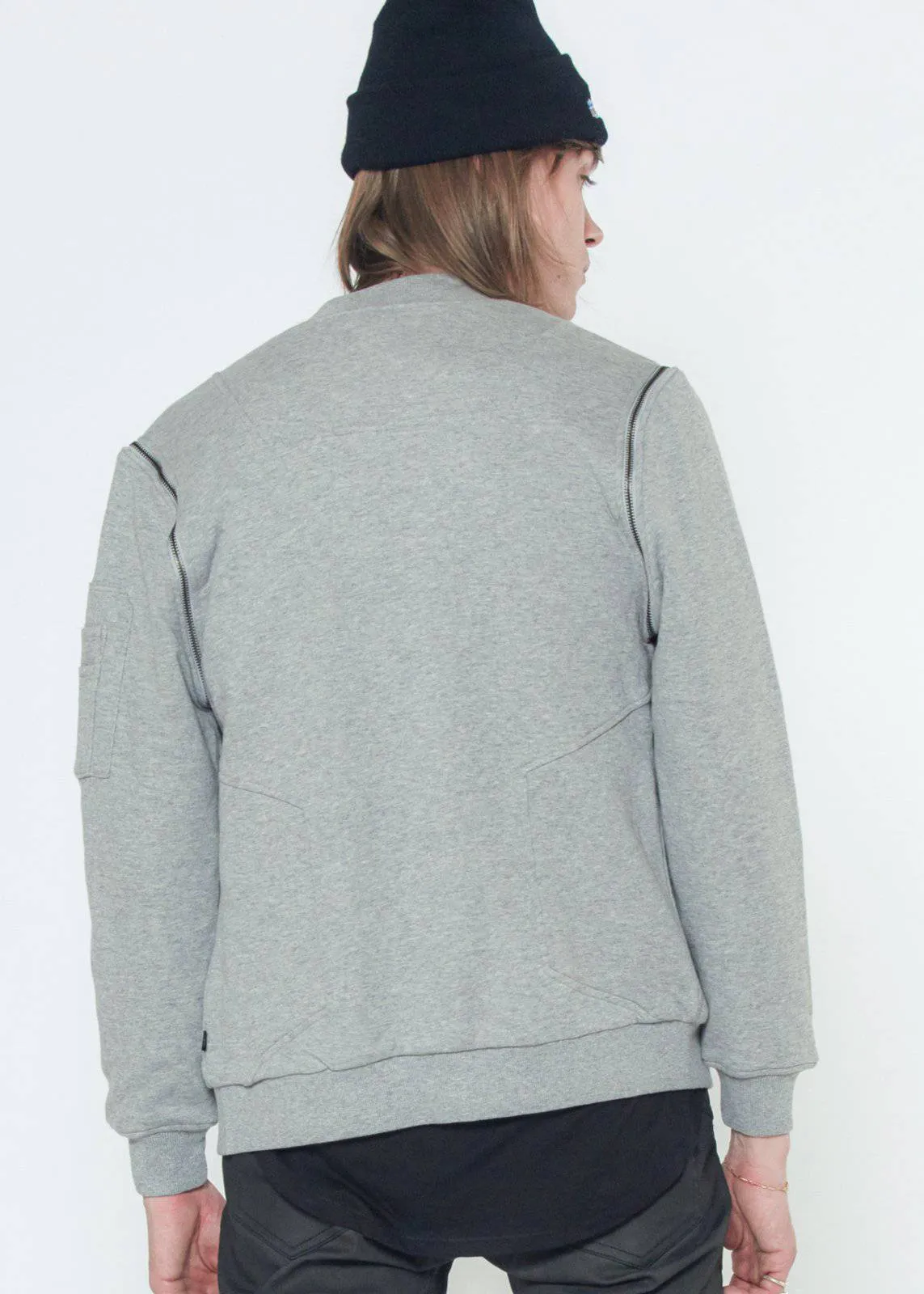 Konus Men's Detachable Sleeve French Terry Bomber in Gray