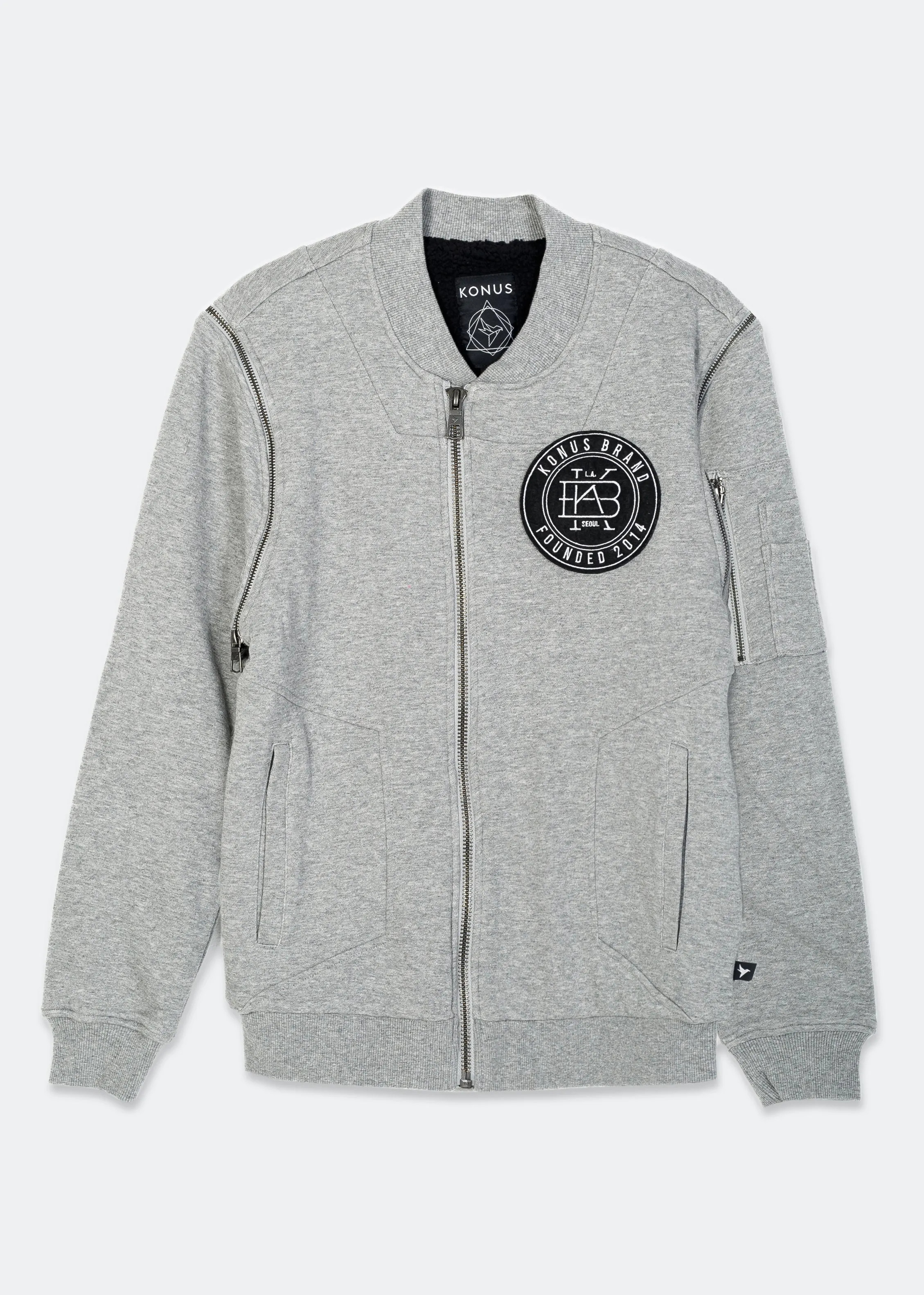 Konus Men's Detachable Sleeve French Terry Bomber in Gray