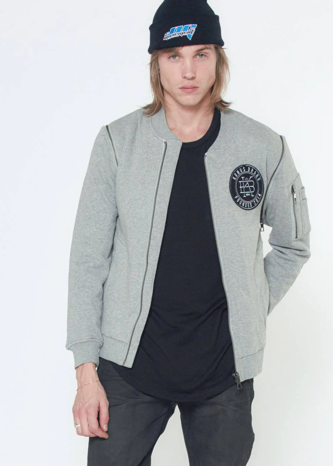 Konus Men's Detachable Sleeve French Terry Bomber in Gray