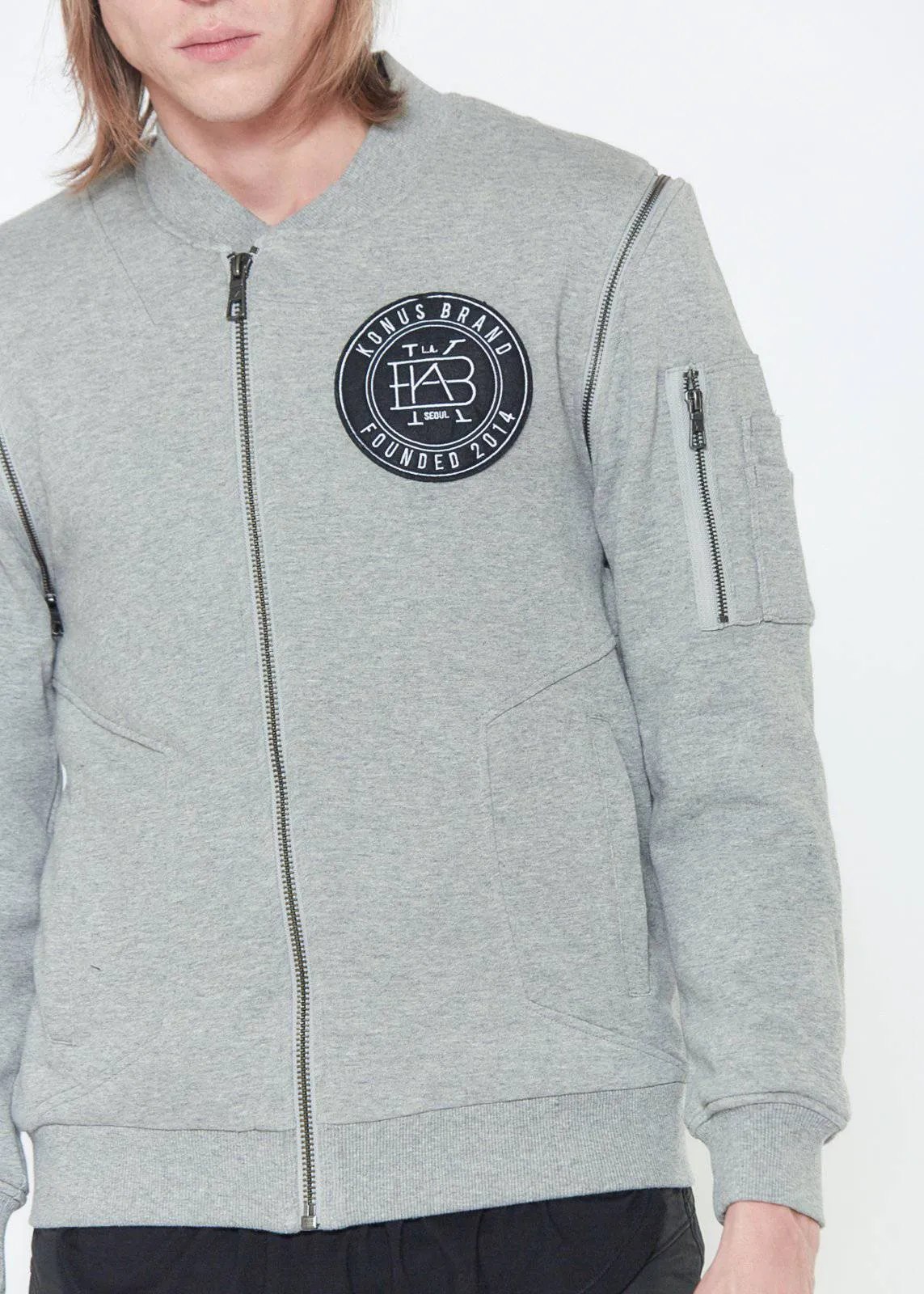 Konus Men's Detachable Sleeve French Terry Bomber in Gray