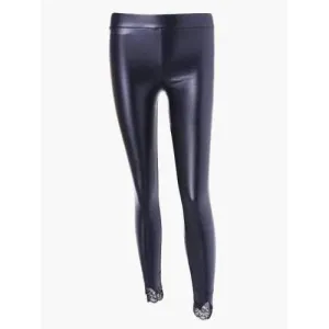 Lace Panel PU Leather Bodycon Leggings - Black S
