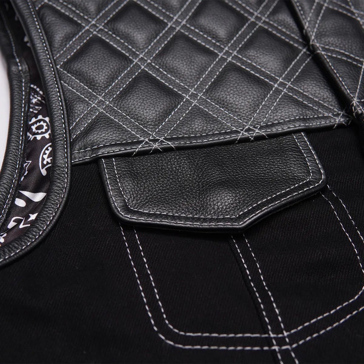 Leatherick Diamond Stitch Collared Custom Denim Vest