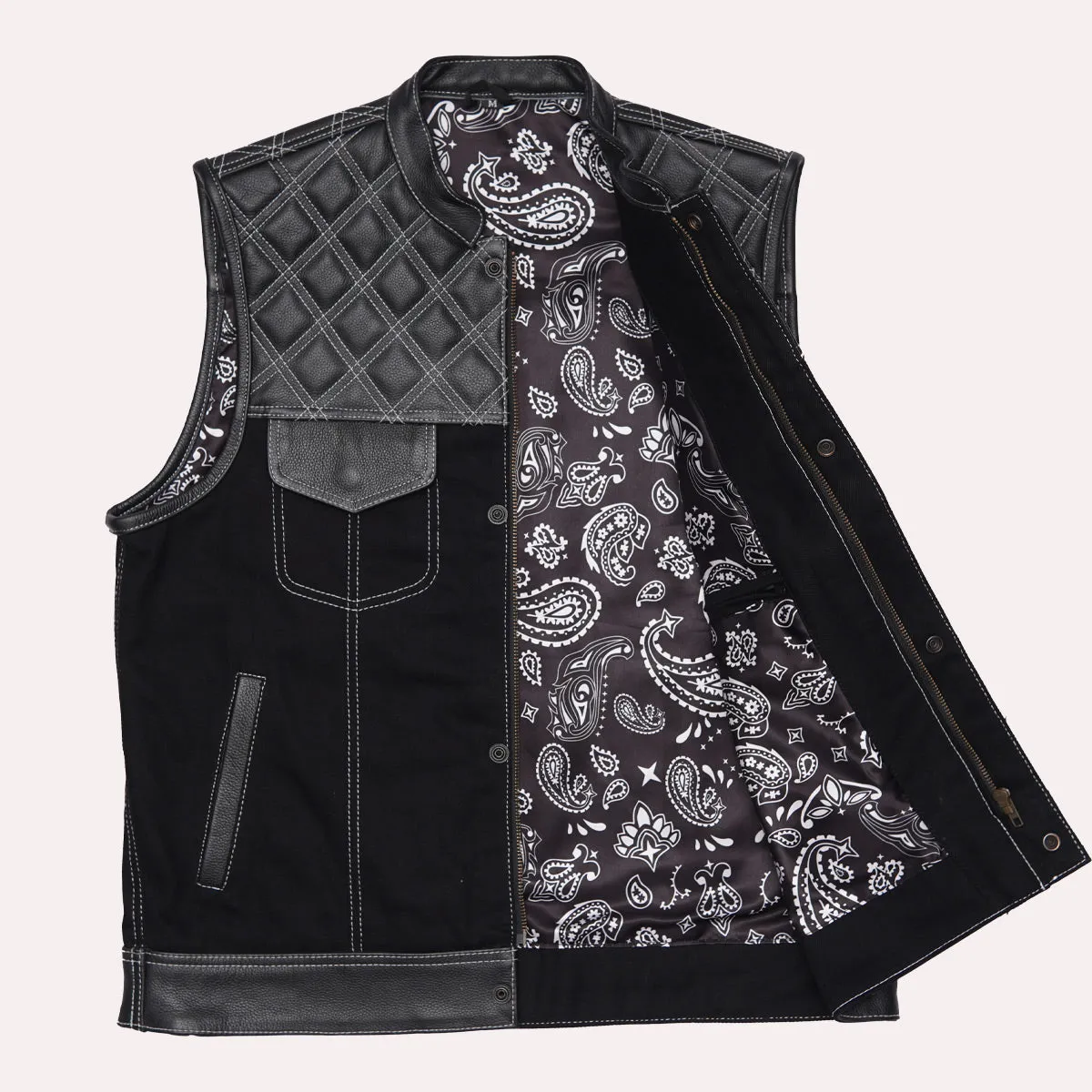 Leatherick Diamond Stitch Collared Custom Denim Vest