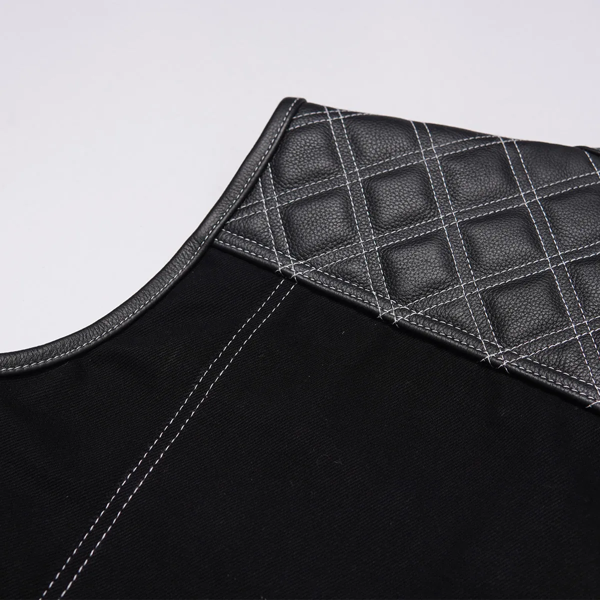 Leatherick Diamond Stitch Collared Custom Denim Vest