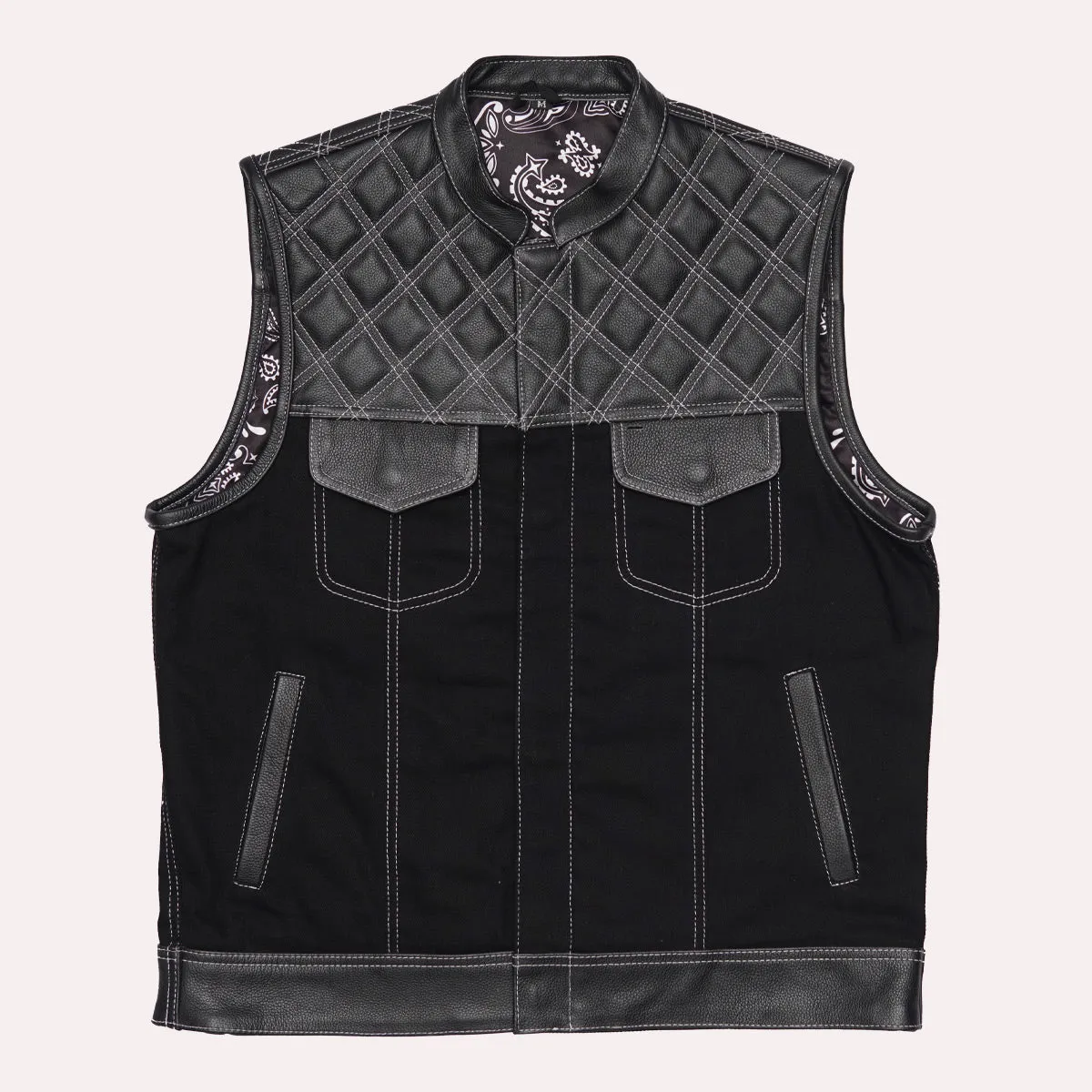Leatherick Diamond Stitch Collared Custom Denim Vest