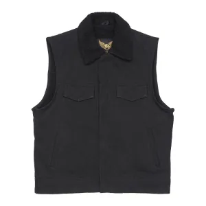 Leatherick Fur Collar Black Denim Motorcycle Vest
