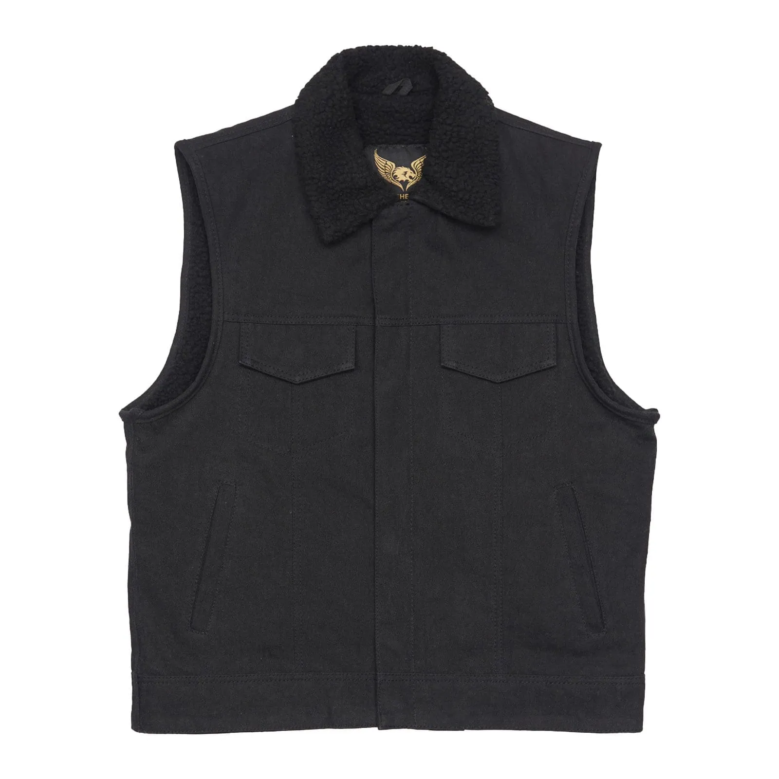 Leatherick Fur Collar Black Denim Motorcycle Vest