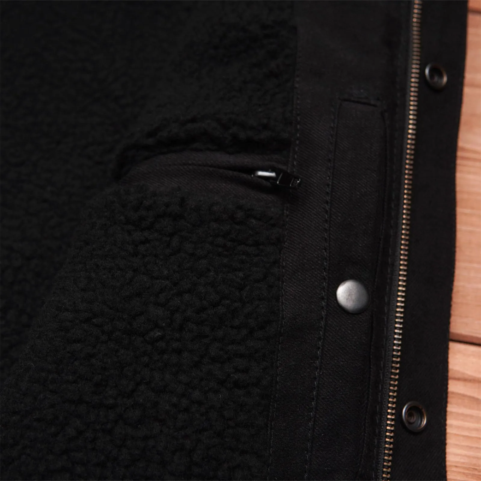 Leatherick Fur Collar Black Denim Motorcycle Vest