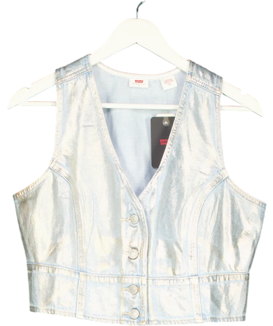 levis Blue Mona Denim Corset Waistcoat Top UK L