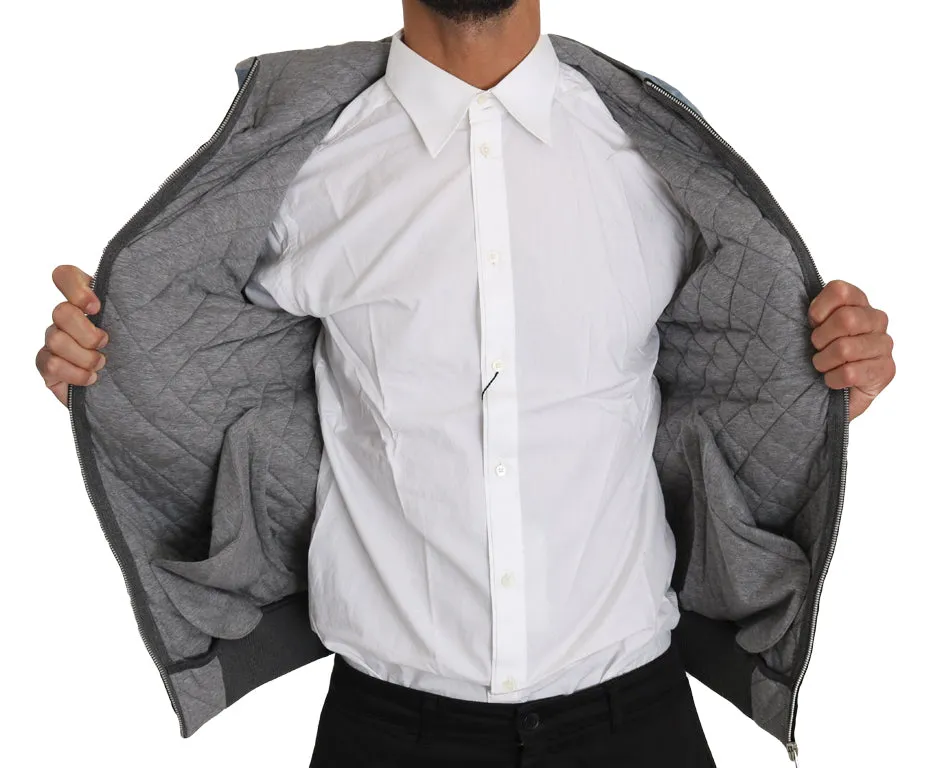 Light Blue Quilted Logo Fashion Bomber Hooded Jacket