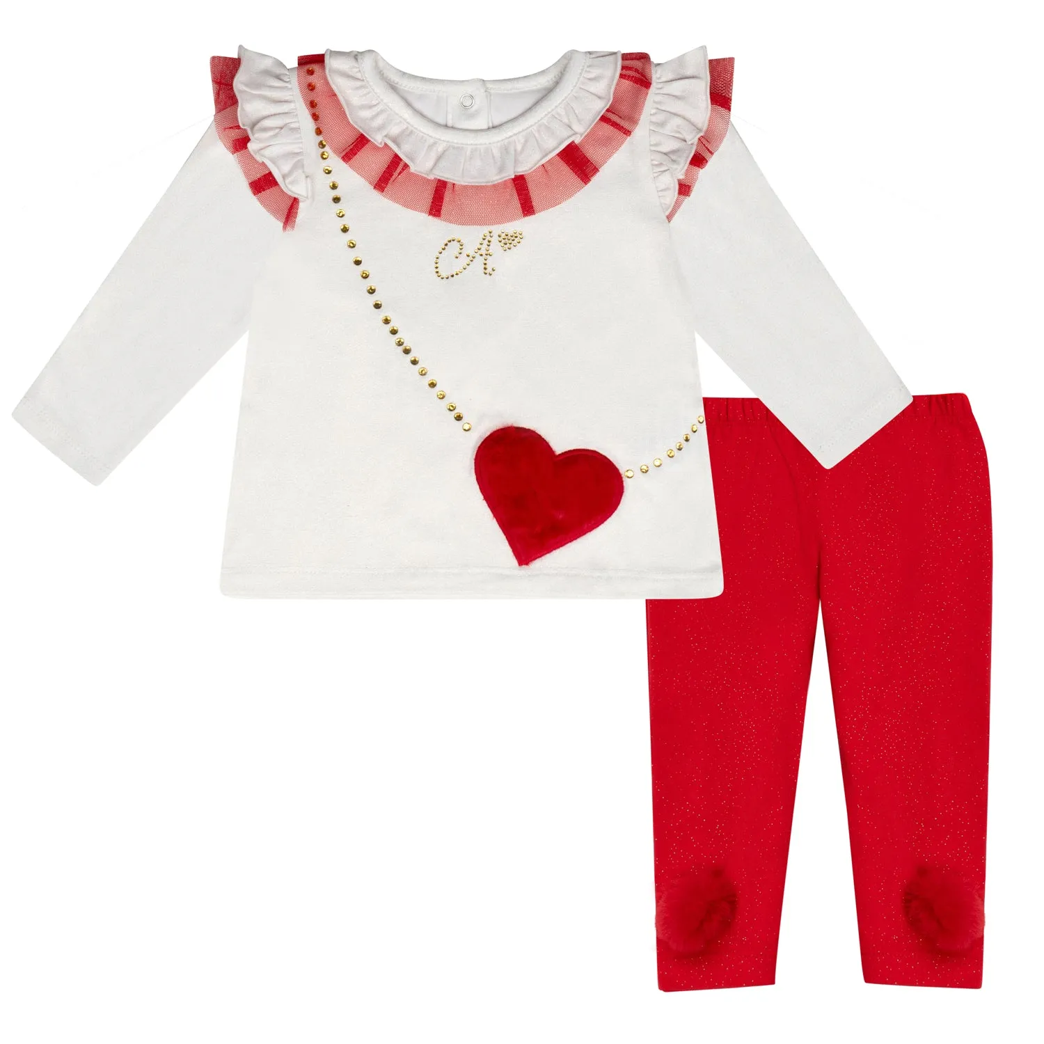 Little A Hope Handbag Legging Set - Snow White/Red