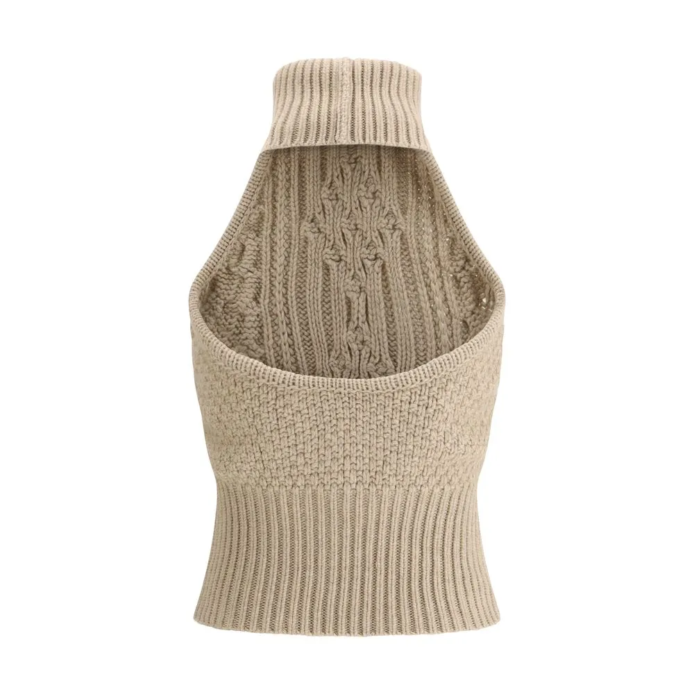 Magda Butrym Women Beige Top Wool Braided Sleeveless Turtleneck Blouse Sz IT 36