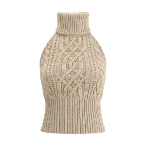 Magda Butrym Women Beige Top Wool Braided Sleeveless Turtleneck Blouse Sz IT 36
