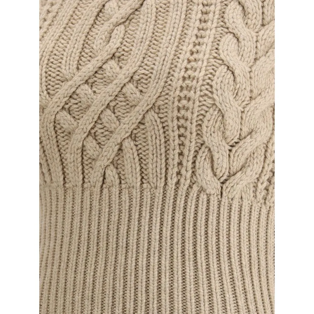 Magda Butrym Women Beige Top Wool Braided Sleeveless Turtleneck Blouse Sz IT 36