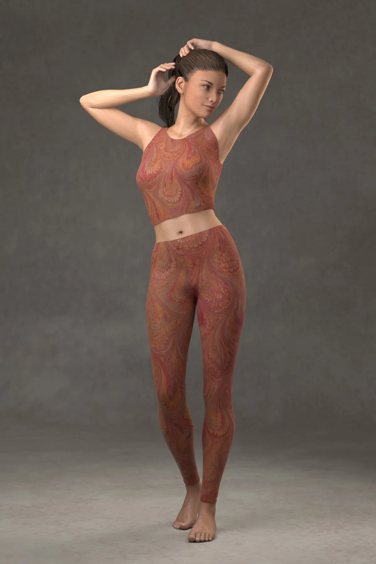 Marbled Peacock Leggings: Carmine