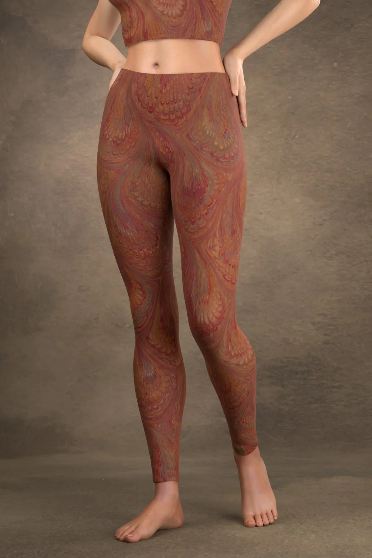 Marbled Peacock Leggings: Carmine