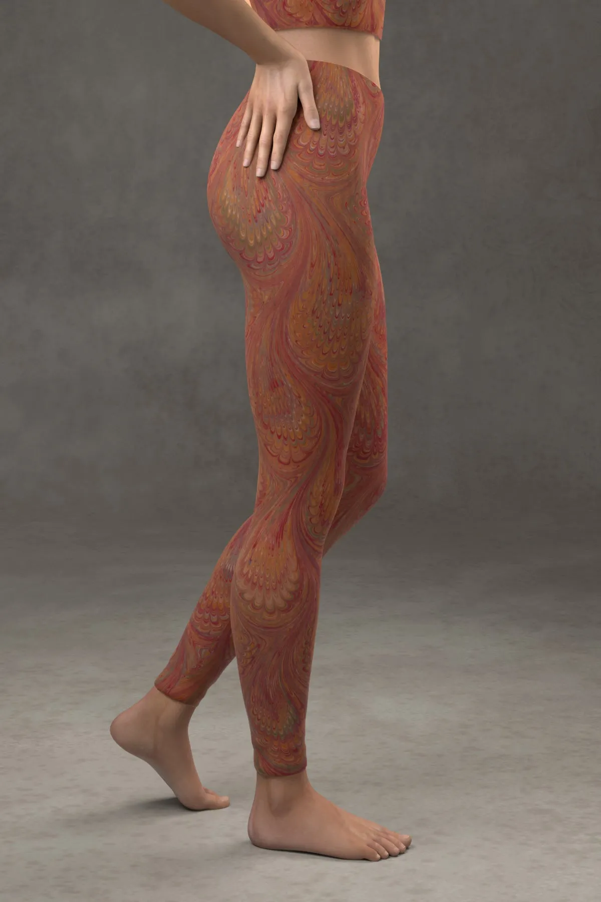 Marbled Peacock Leggings: Carmine