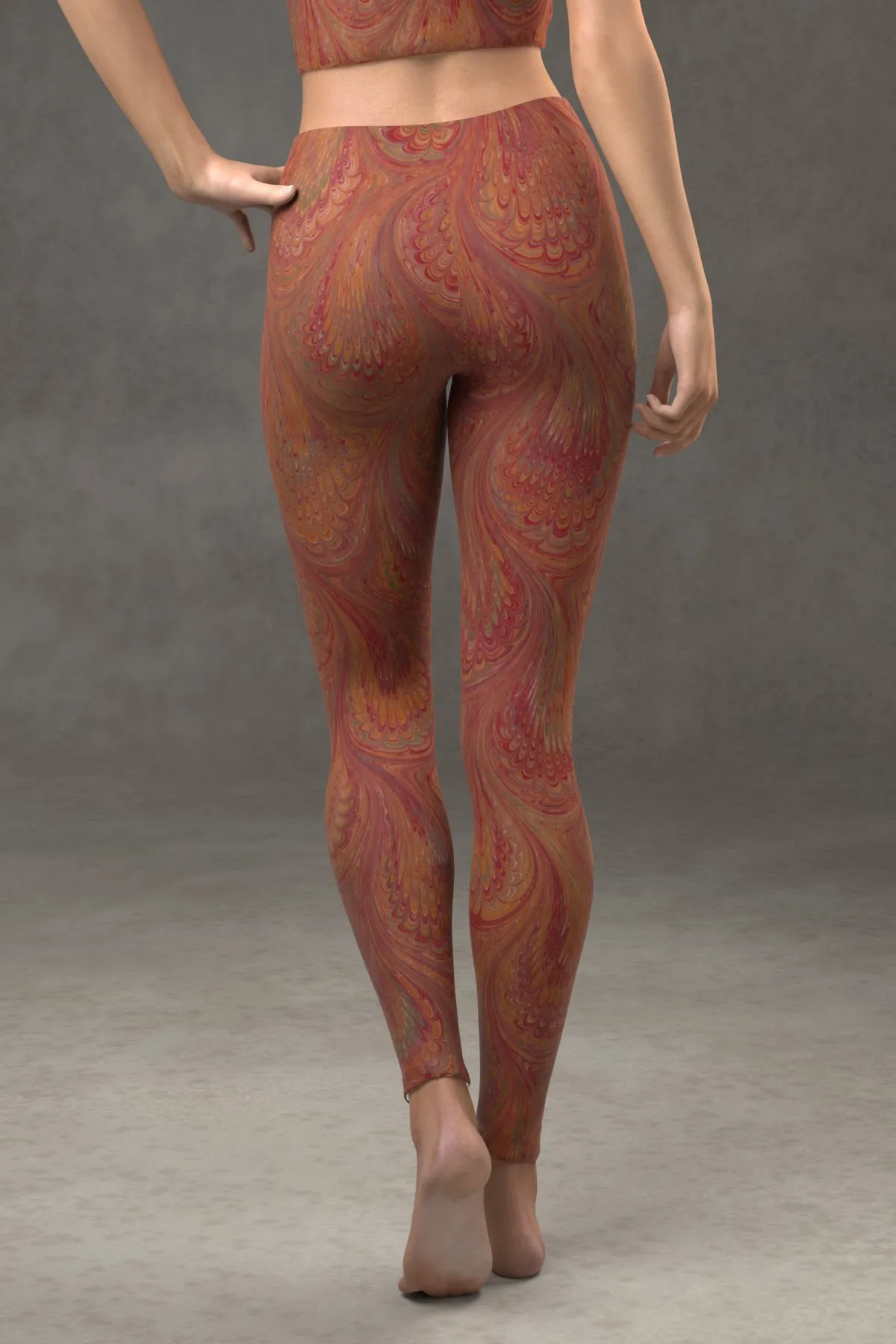 Marbled Peacock Leggings: Carmine