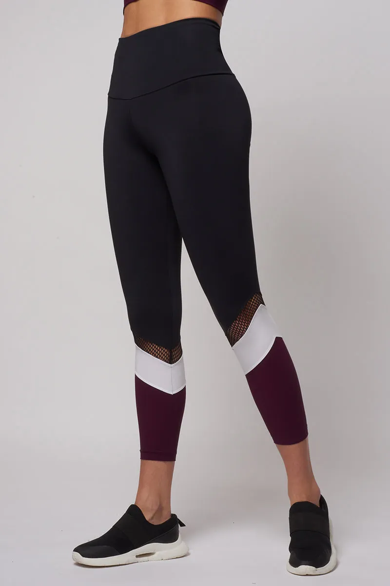 Medium Compression Waisted Leggings with Burgundy Leg Panel