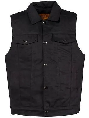 Men's Jean Style with Shirt Collar blk denim motorcycle vest w/2 gun pockets