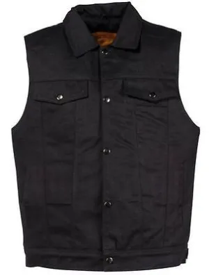 Men's Jean Style with Shirt Collar blk denim motorcycle vest w/2 gun pockets