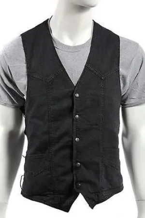 MEN'S MOTORBIKE SIDE LACE BLK PLAIN DENIM VEST W/5 SNAP BUTTONS & 2 GUN POCKETS
