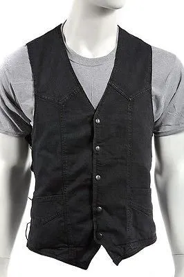 MEN'S MOTORBIKE SIDE LACE BLK PLAIN DENIM VEST W/5 SNAP BUTTONS & 2 GUN POCKETS