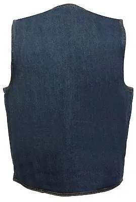 Men's Motorcycle Blue Plain Denim Vest with 2 Gun pockets inside