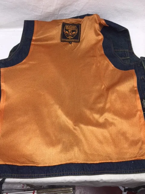 Men's Motorcycle Blue Plain Denim Vest with 2 Gun pockets inside