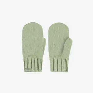 Mitaines vert sauge en maille de coton effet cachemire, enfant || Sage green knitted mittens in cotton cashmere effect, child