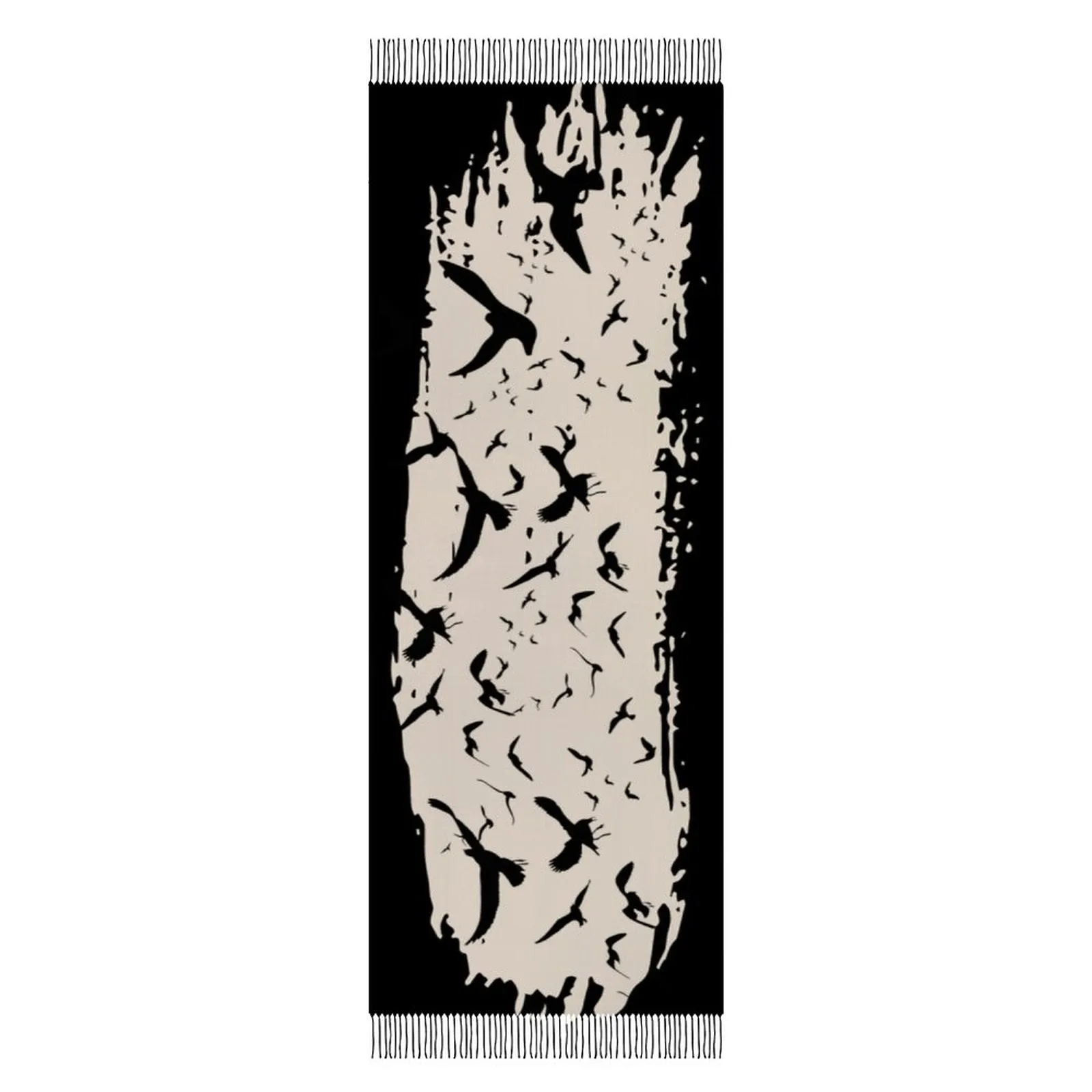 Murder of Crows Cream Tassel Scarf, Witchy Clothing, Raven Scarf