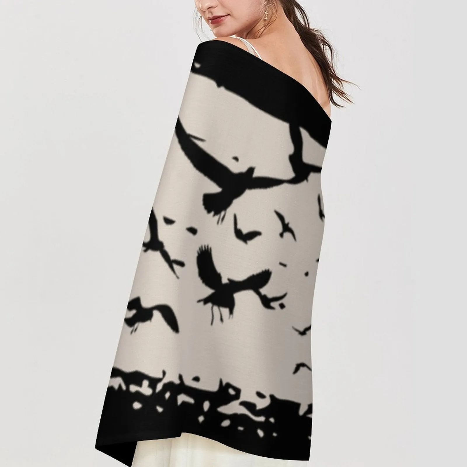 Murder of Crows Cream Tassel Scarf, Witchy Clothing, Raven Scarf