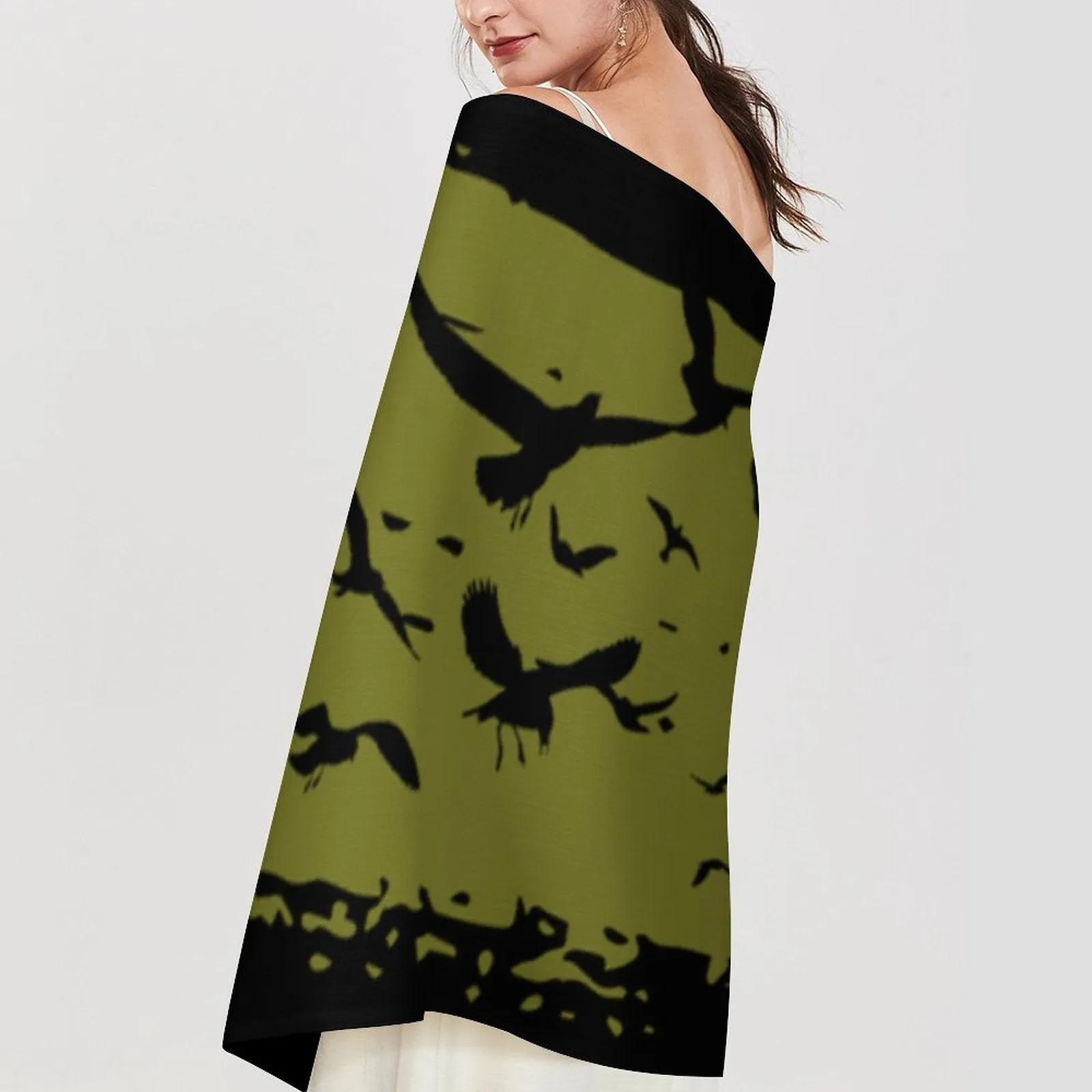 Murder of Crows Fern Tassel Scarf, Witchy Clothing, Raven Scarf