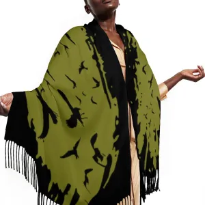 Murder of Crows Fern Tassel Scarf, Witchy Clothing, Raven Scarf