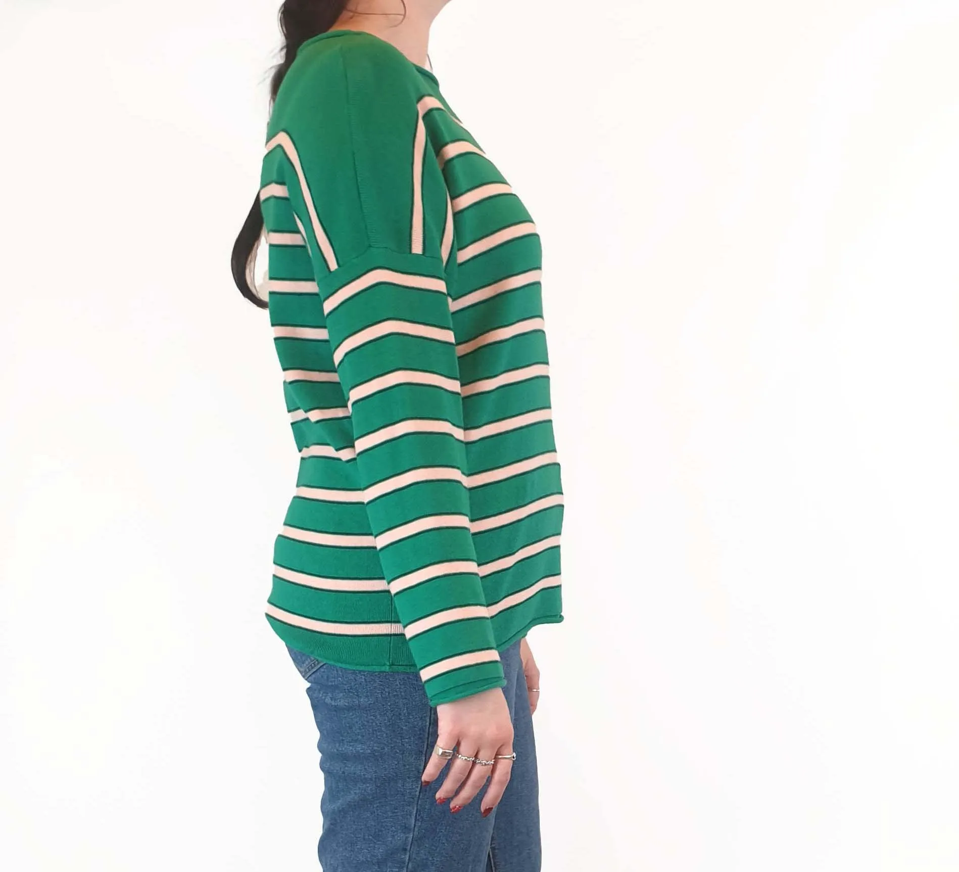 Nancybird green striped knit jumper size M