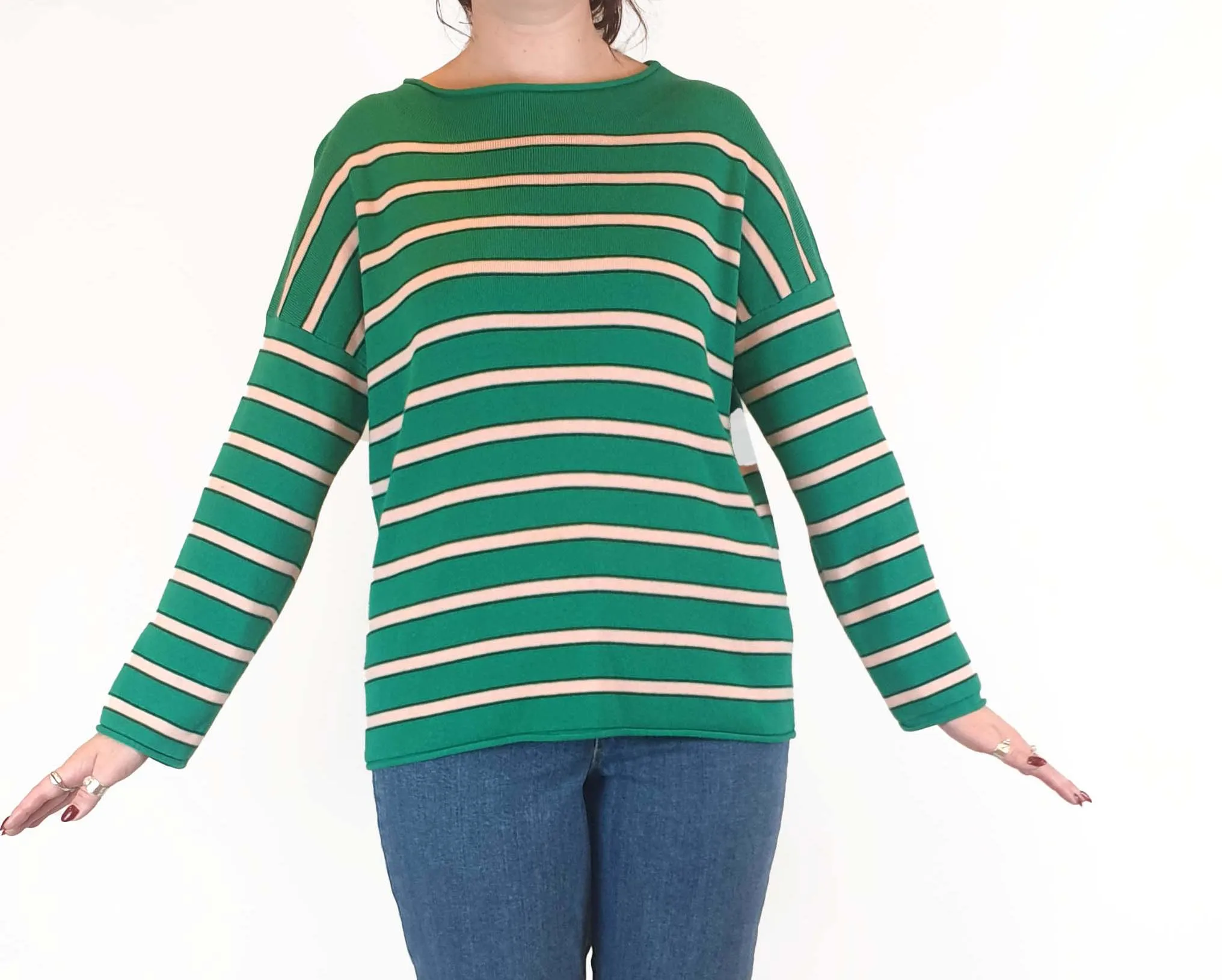 Nancybird green striped knit jumper size M